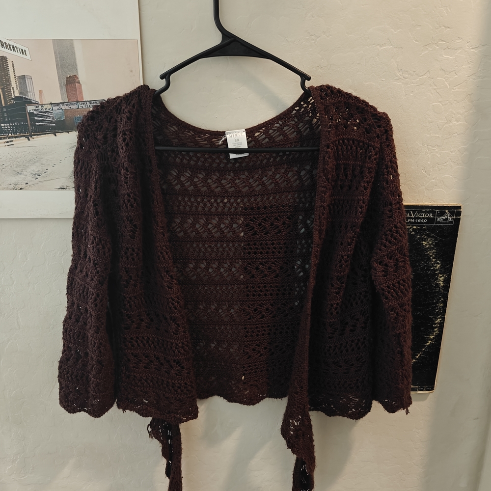 Women's Brown Crochet Sweater